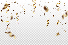 Falling Golded Confetti Ribbons Vector Isolated Illustration. Celebration Background Design.