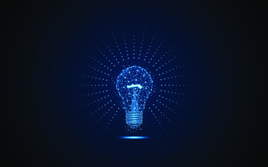 Fototapete - Abstract light bulb symbol. Creative concept. Digital low poly wireframe style design with connection points. vector illustration
