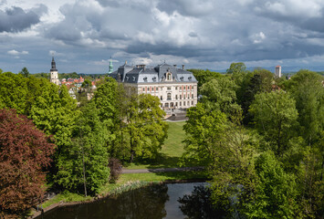 Sticker - Aerial view of castle and pond in park of Pszczyna town in southern Poland