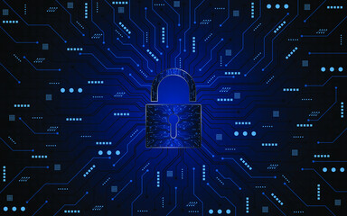 Abstract technology circuit board background with padlock icon. Cyber ​​data security concept. modern technology innovation concept background
