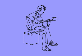Poster - continuous line drawing of a man playing guitar musician vector illustration.