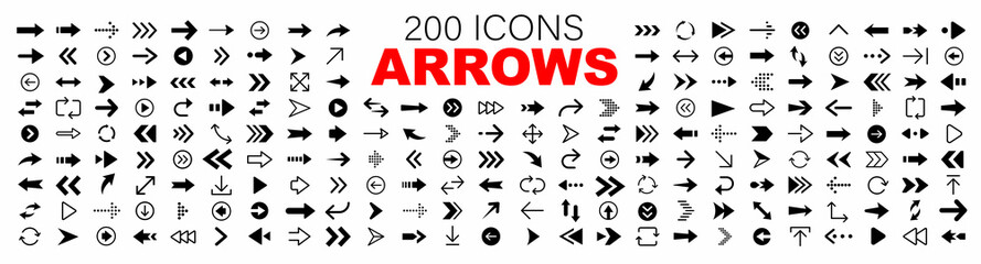 Wall Mural - arrow 200 icon set. arrow. cursor. collection different arrows sign. black vector arrows icons. mode