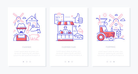  Country life on a farm - line design style banners set