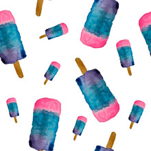 Watercolor Kids Seamless Pattern With Ice Cream For Fabric, Textile, Wallpaper