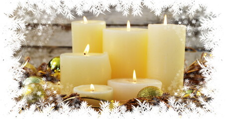 Wall Mural - Christmas snowflake border with candles