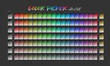 Color Picker with a twist - a table guide of colors sorted by strength, hue and saturation. 