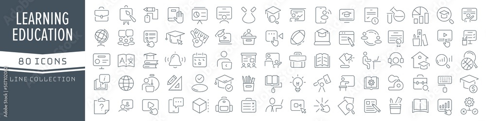 Education and learning line icons collection. Big UI icon set in a flat ...