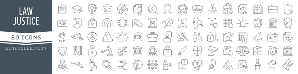 Aufkleber - Law and justice line icons collection. Big UI icon set in a flat design. Thin outline icons pack. Vector illustration EPS10