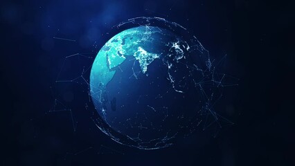 Leinwandbilder - concept of global internet network connection technology. The world stands out in the middle and the slow moving polygon has a dark blue background.