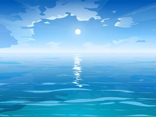 sea scenery blue sky sun water reflections