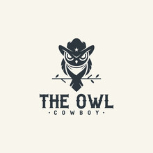 Cowboy Owl Illustration Vintage Logo