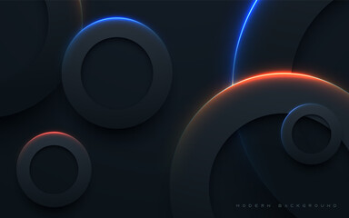 Wall Mural - black circle layers background with blue and orange shining light effect