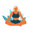 Young pretty woman meditating in lotus position. Vector illustration in flat style
