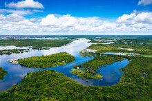 Peru. Aerial View Of Rio Momon. Top View Of Amazon Rainforest, Near Iquitos, Peru. South America. 