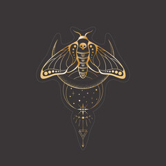 Wall Mural - vector mystic celestial sticker a with golden outline insect, stars, crescents and geometric element