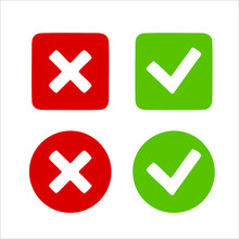 Check Mark And Cross Symbols.  Check Mark And Cross Icon. Right And Wrong, Yes And No, Correct And Incorrect.