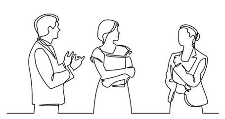 continuous line drawing of business people talking