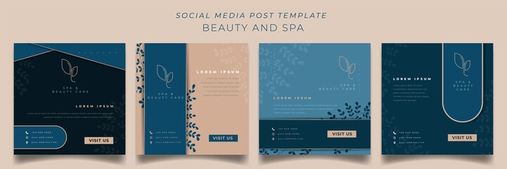 Wall Mural - Set of social media post template in luxury concept background for spa advertisement