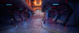 Fototapeta Młodzieżowe - Cyberpunk concept futuristic city street at night. Cinematic view 3D illustration.