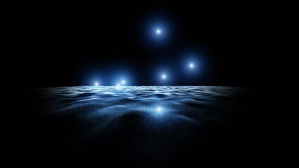 Wall Mural - looping artistic dark blue waves with glowing dot lights motion background.