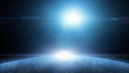 Wall Mural - looping space sun light with artistic planet background.