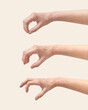 Set of female hand grip gesture on white.