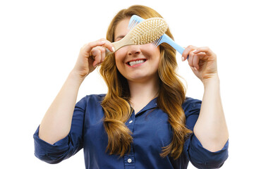 Poster - Girl long hair with comb brush