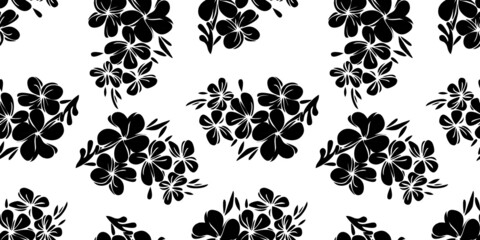 Wall Mural - Black sakura  seamless pattern. Vector illustration in boho style for wrapping paper, textile, backgrounds.