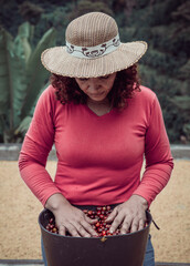 Wall Mural - Woman in her coffee farm in the country of Colombia