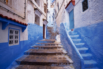 Wall Mural - Travel by .Morocco. Street in medina of blue town Chefchaouen.