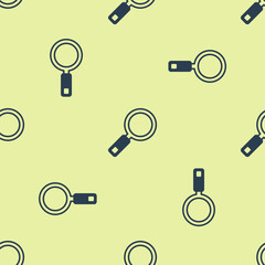 Sticker - Blue Magnifying glass icon isolated seamless pattern on yellow background. Search, focus, zoom, business symbol. Vector