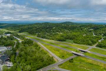 Aerial view of Interstate 66 at Apple Mountain Road in Linden, Virginia.