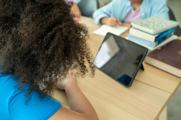 Poster - Children Distance education,African American children watch video lesson on computer at home,Education,online tutor teaching digital class,Children and study concept.