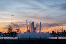 Water Fountain At Sunset