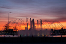 Water Fountain At Sunset