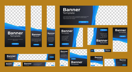 modern banner design web template set, horizontal header web banner. modern gradient blue cover head