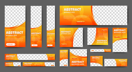 abstract banner design web template set, horizontal header web banner. modern gradient orange cover 