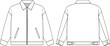Zip work trucker jacket collared flat technical drawing illustration mock-up template for design and tech packs men or unisex fashion CAD streetwear women workwear utility.