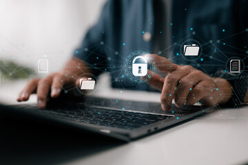 Fototapete - Security document. Manage documents (DMS). Cryptography. Online documentation and file storage. Cloud computing file access login.
