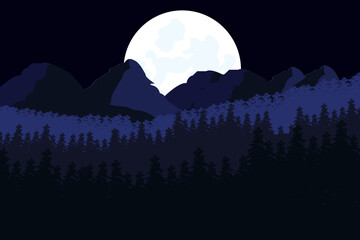 Canvas Print - Beautiful night landscape with wood and mountain