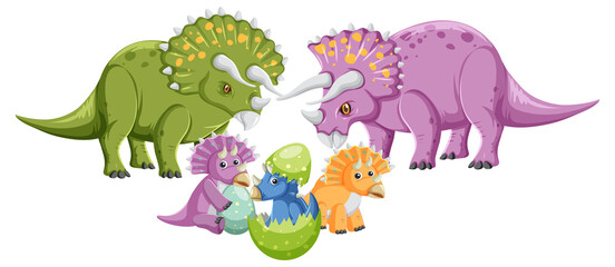 Sticker - Triceratops and baby cartoon characters