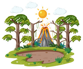 Sticker - Volcano forest lanscape isolated