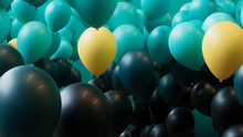 Youthful Festival Background, With Teal, Turquoise And Yellow Balloons. 3D Render.