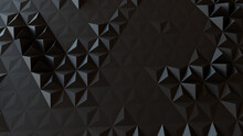 Black Abstract Surface With Triangular Pyramids. Modern, Dark 3d Banner.
