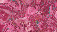 Beautiful Magenta And Pink Paint Swirls With Gold Powder. Abstract Acrylic Pour Background.