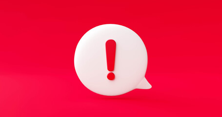 Fototapete - Red danger alert notification reminder icon chat message bubble symbol background 3d illustration
