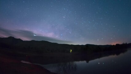 Wall Mural - milky way galaxy time lapse at lampang thailand, universe galaxy milky way time lapse, dark milky wa