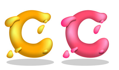 Letter C of English alphabet in bubble gum style. Learning alphabet for children in kindergarten. Realistic 3D vector isolated on white background