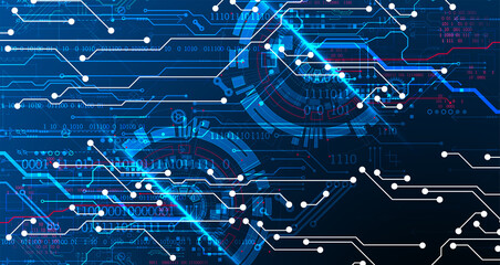 Abstract background on technological and scientific topics. Various techno details with using digital code. Vector format.