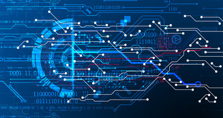 Abstract background on technological and scientific topics. Various techno details with using digital code. Vector format.
